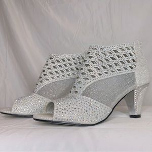 Sliver Sparkly Open Toe Booties